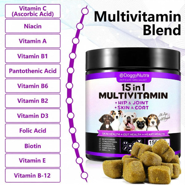 DoggyNutra 15-in-1 Multivitamin Chews for Dogs (150 Soft Chews)